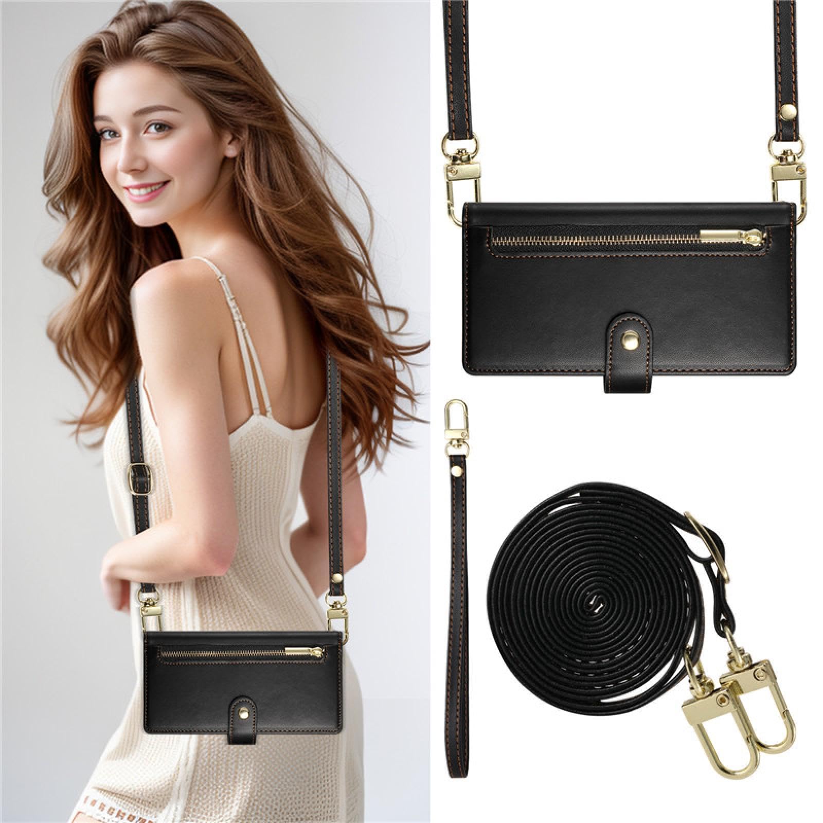 Do Samsung S22 Plus Crossbody Zip Portfel Skórzany Telefon Etui Smycz Klapka Portfel Pokrowiec (Do Samsung S22 Plus/czarny)