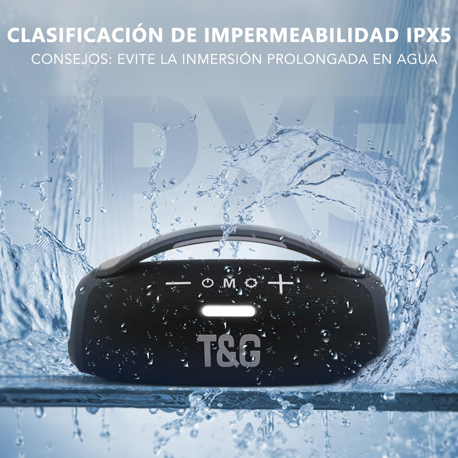 EASY SPEED Altavoz Bluetooth Potente 5.3,Altavoces Bluetooth Impermeable,Conexiones USB (Tipo-C), Aux, Radio FM,Alcance 10 Metros,para Exterior,Negro
