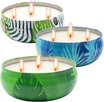Citronella Candles Outdoor 3 Wick Large Citronella Candles for Patio, Natural Soy Wax Burning Time, 80 Hours, 3 Pack, 12 oz, Indoor Outdoor Candles for Garden, Garden, Backyard, Camping