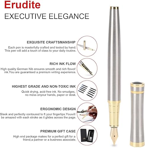 Vista 13 de Cheericome Pluma estilográfica, juego de pluma estilográfica de lujo para hombres y mujeres, bolígrafo de tinta para escritura suave, pluma Negro