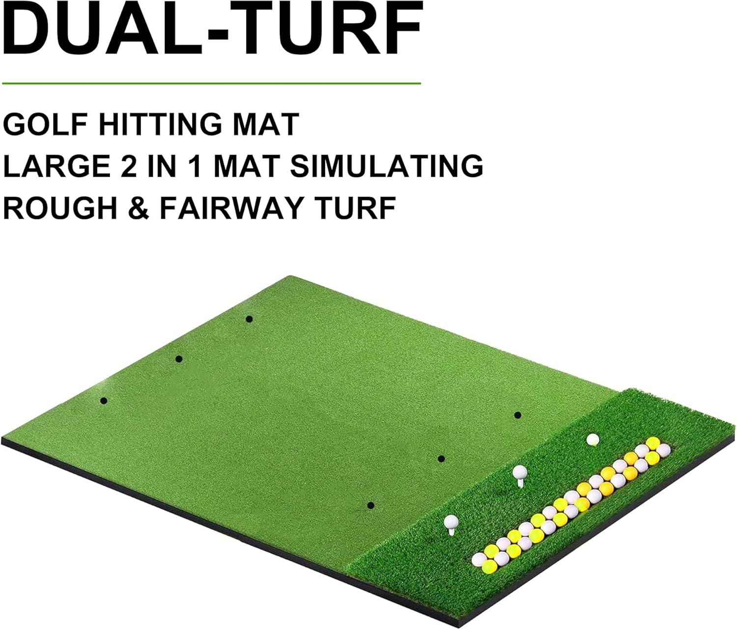 GSK Dual Turf Golf Hitting Mat 5x4FT with Ball Tray Holds 15-20 Balls Practice 45mm Thick Training Pad Driving Chipping Grass EVA Base Swing Rollable Portable Indoor Backyard Outdoor Simulator Use