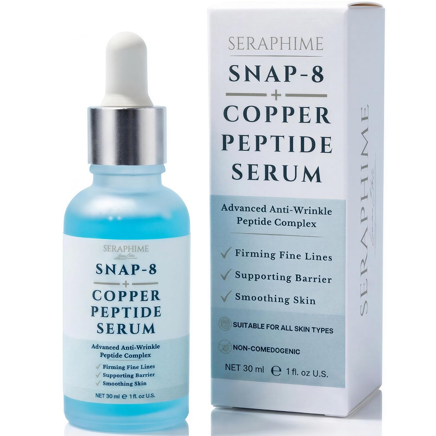 Snap 8 Peptide Serum with 1% GHK-CU Copper Peptide – GHK CU Peptide Face Serum for Fine Lines & Wrinkles – Firming, Hydrating & Smoothing for a Youthful-Looking Complexion, 1 fl oz