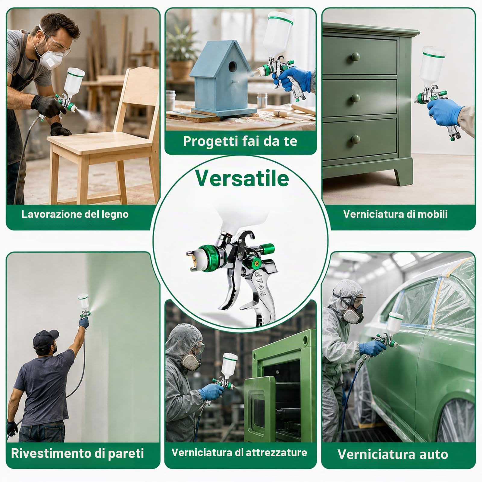 Pistola per Verniciare HVLP Potufa con 4 Ugelli (1,4/1,7/2,0/2,5 mm), Serbatoio 600 ml, Spruzzatore a Gravità per Auto, Mobili e Pareti
