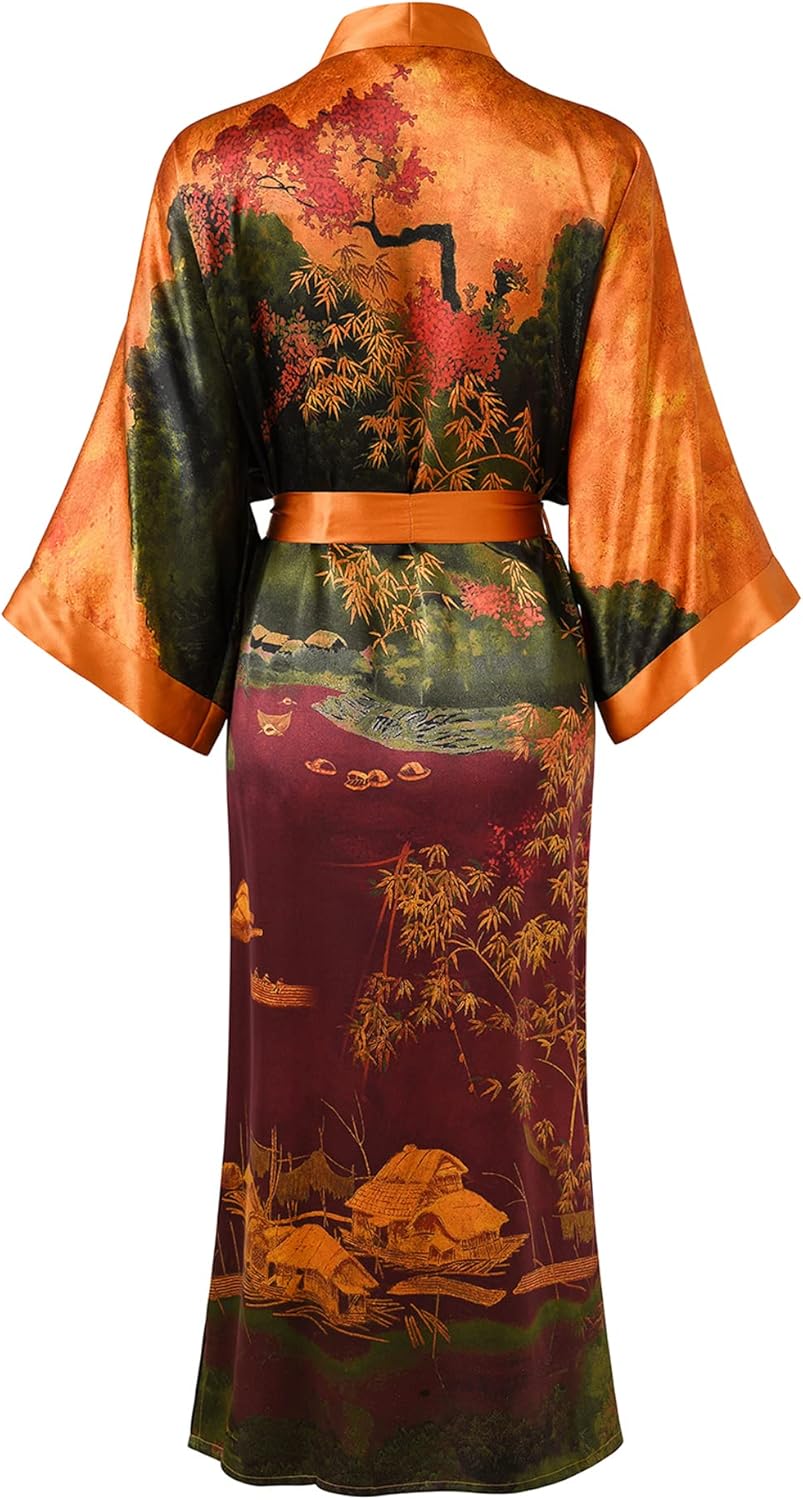 Ledamon Women's 100% Silk Kimono Long Robe - Classic Colors and Prints - Image 2