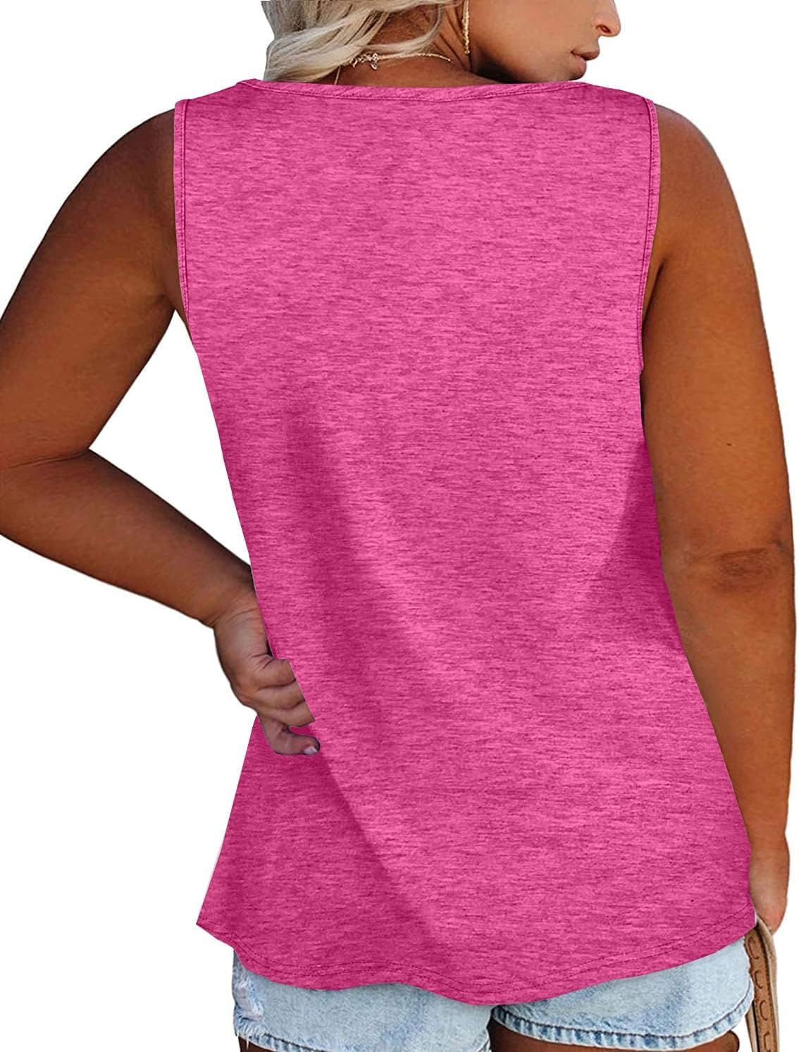 Womens Plus Size Tank Tops Summer Sleeveless Henley T-Shirts Tops Casual Button Down Tunics Shirts - Image 2