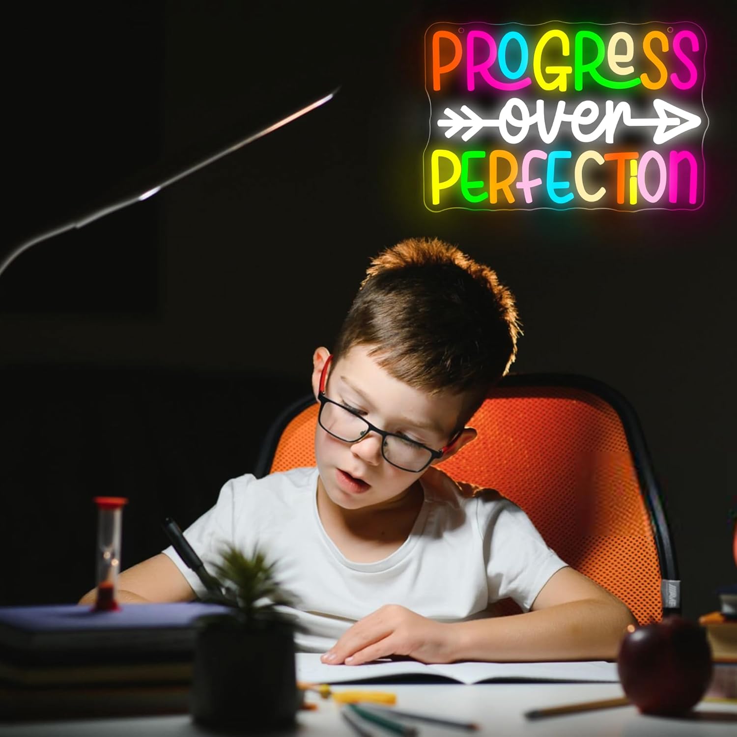 Progress Over Perfection Neon Sign for Wall Decor Dimmable Inspirational LED Neon Light for Classroom Decor Affirmation Positive Wall Art for Mental Health Gym Office Study Size 13.9 * 9.4in(GLNP242) - Image 4
