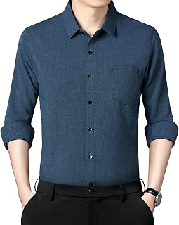 Hombres Primavera Otoño Algodón Lino Casual Edad Media Negocios Camisa de Manga Larga Color Sólido
