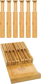 VaeFae Adjustable Bamboo Drawer Dividers and Bamboo Knife Drawer Organizer Bundle