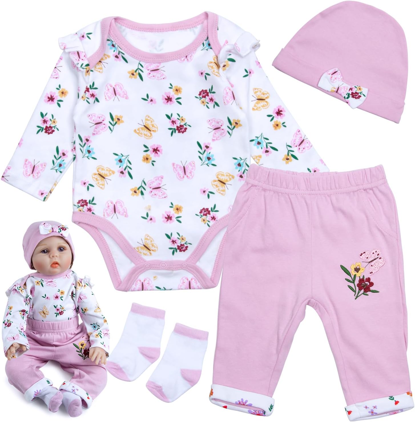 Reborn Baby Dolls Clothes Accessories 22 inch Girl Outfit 4 pcs for 17-22 Inch Reborn Dolls