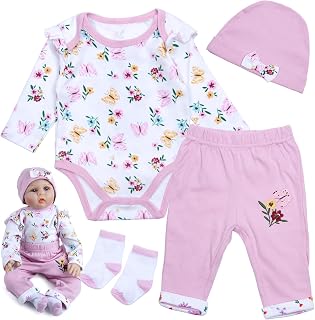 Reborn Baby Dolls Clothes 22 inch Girl Outfit for 17-22 Inch Reborn Dolls | Realistic Baby Doll Accessories 4 Pcs Pink Butterfly Outfit,Pretend Play Set for Kids 3+,Gift Giving for Birthday,Holiday