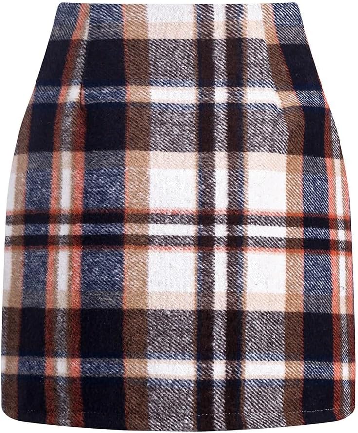 Women's Wool Plaid Flannel Mini Skirt High Waisted Pencil Bodycon Fall Winter Skirts Y2k Casual Fashion Clothes