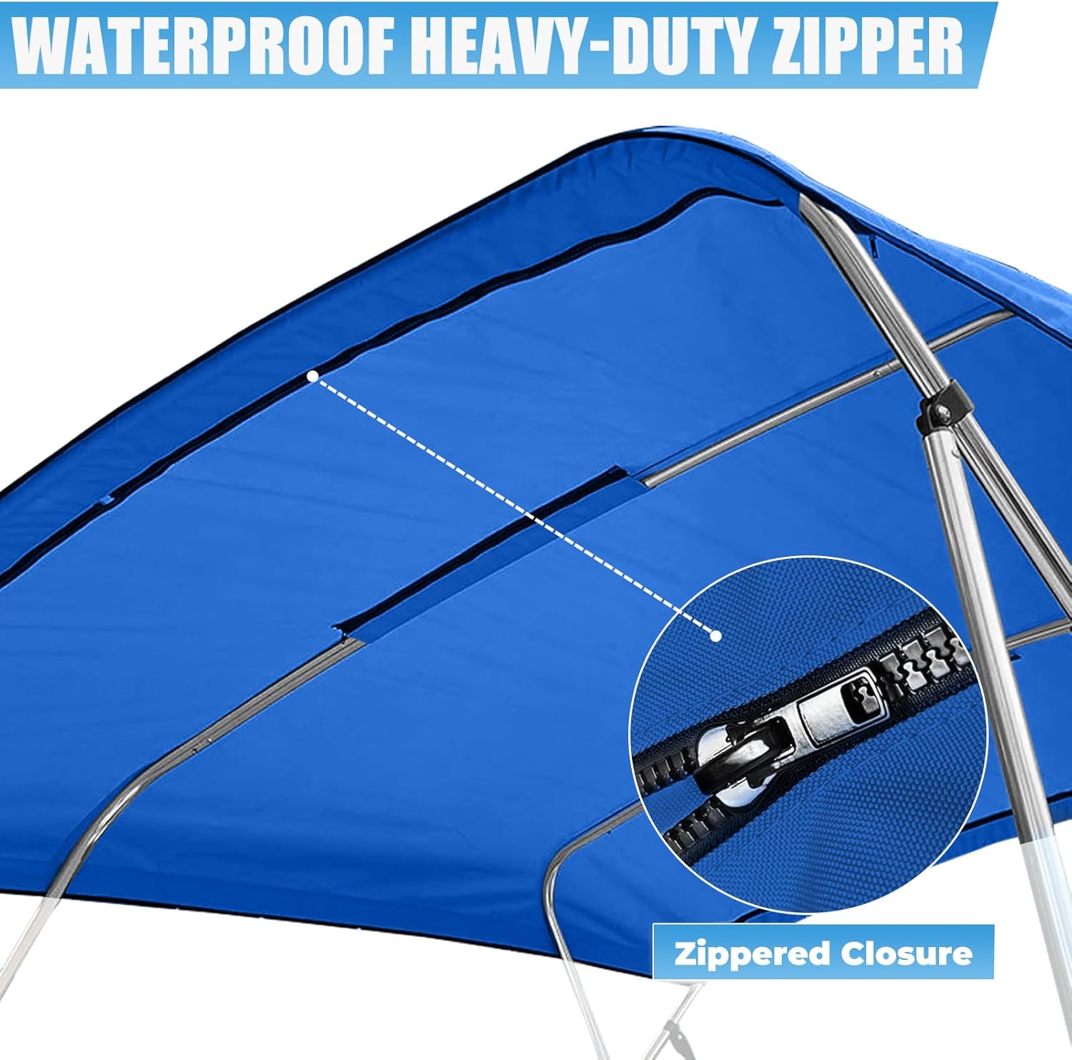 4 Bow Bimini Top Replacement Canvas with Light Hole and Storage Boot,Bimini Top Canvas Only Without Frame,900D Heavy Duty Waterproof,8'L 85"-90" W Blue RAL5015