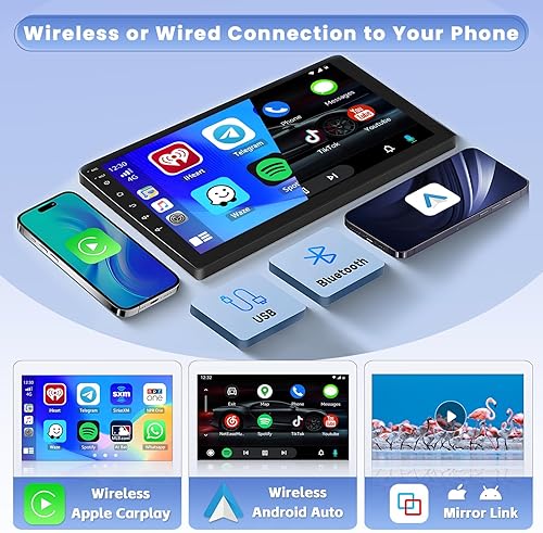 Vista 2 de 8 Core 4+64 GB 7 pulgadas Android 15 Doble DIN coche estéreo inalámbrico Carplay, pantalla táctil Android Auto receptor de radio de coche con 59UI