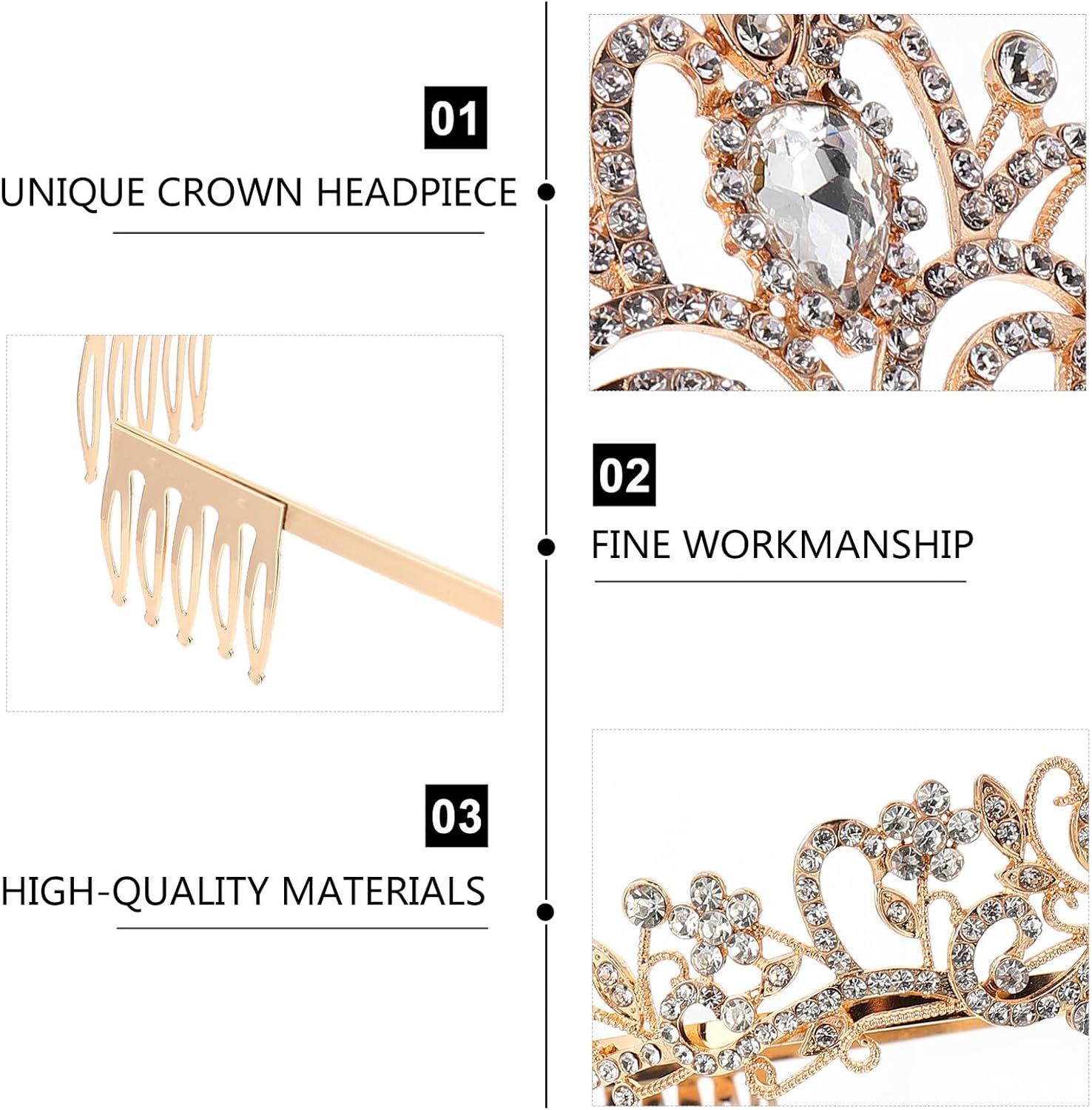 Wedding Crown Headpiece with Combs Rhinestone Bridal Women’s Gold Tiara for Wedding, Prom, Party, and Bachelorette Hair Accessory
