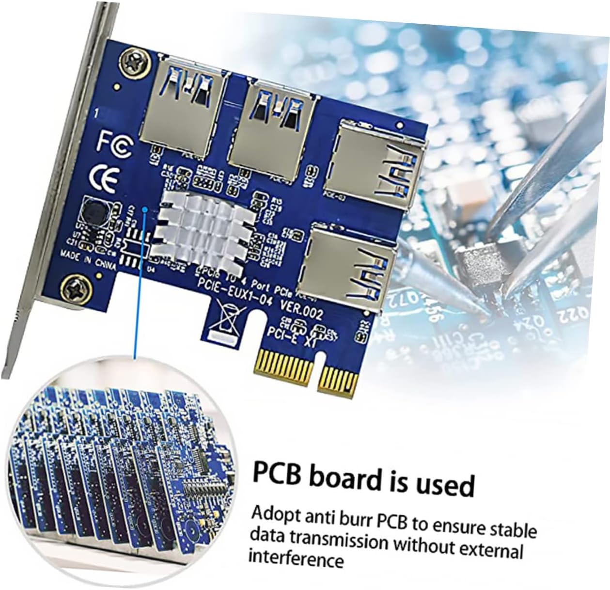 Pci-e Extender 1x to 4 USB 3.0 Expansion Card Copper