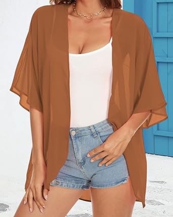 Womens Kimono Beach Cover Ups Chiffon Cardigan Loose Floral Summer Tops
