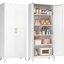 Polup Metal Storage Cabinet with Doors and Shelves, 75 Inch Tall Kitchen Pantry Cabinet, Pantry Cabinets for Kitchen Storage, Freestanding Cupboard for Living, Dining Room, White, Assembly Required