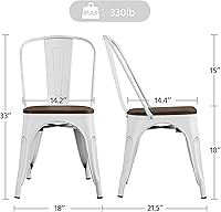 Vista 3 de Yaheetech Metal Dining Chairs Set of 4, Industrial Stackable Kitchen Chairs with Wood Top Seat for Dining Room/Restaurant/Bistro/Patio, Indoor &
