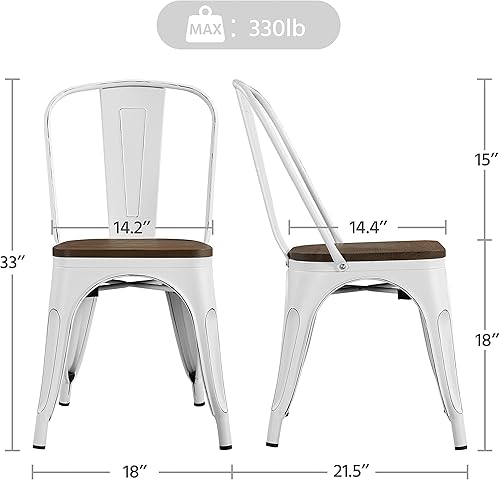 Miniatura 3 de Yaheetech Metal Dining Chairs Set of 4, Industrial Stackable Kitchen Chairs with Wood Top Seat for Dining Room/Restaurant/Bistro/Patio, Indoor &