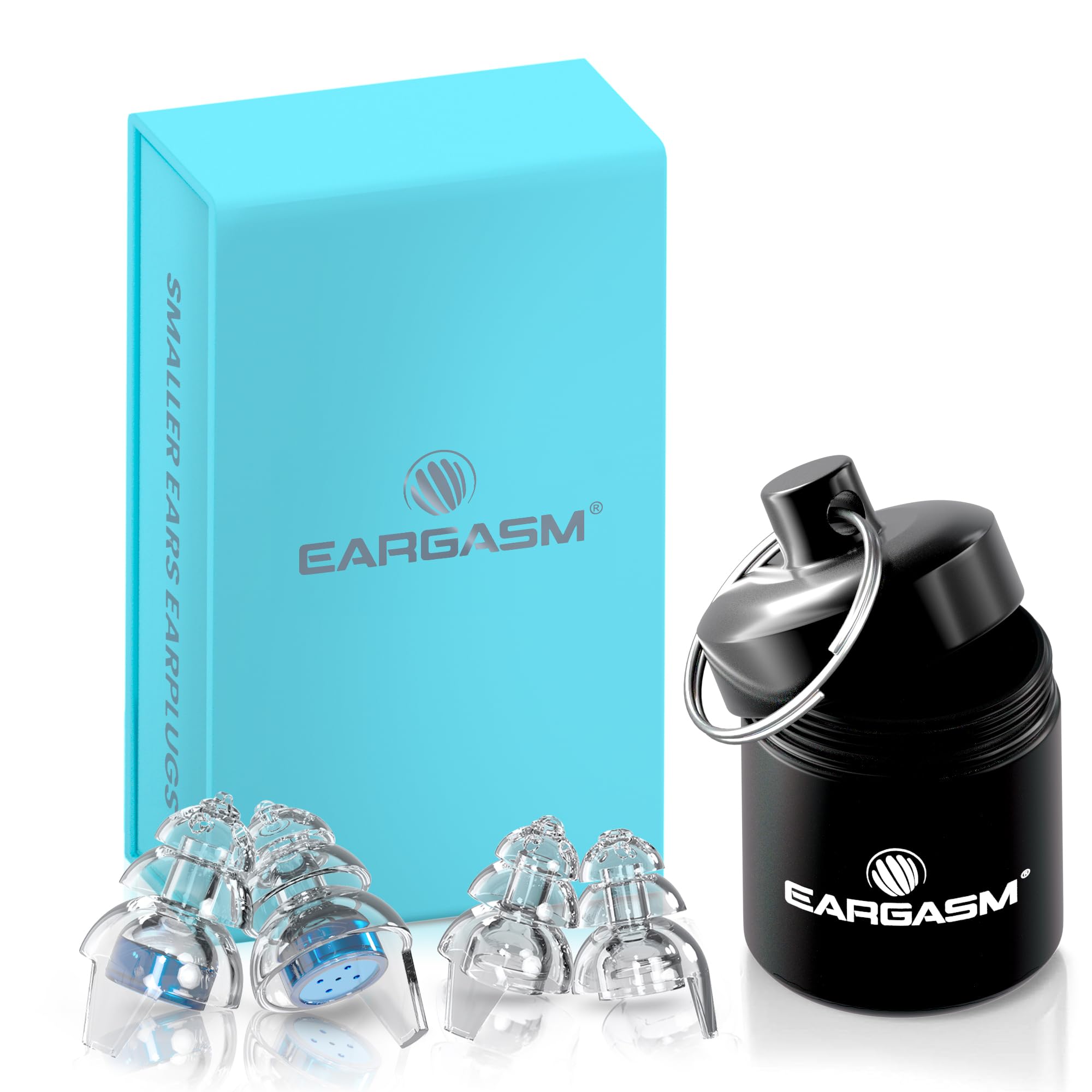 Bouchons d'oreilles bleus Eargasm pour petites oreilles pour concerts, festivals, musiciens, sorties nocturnes, motos - Bouchons d'oreilles réutilisables pour une réduction du bruit jusqu'à 21 dB