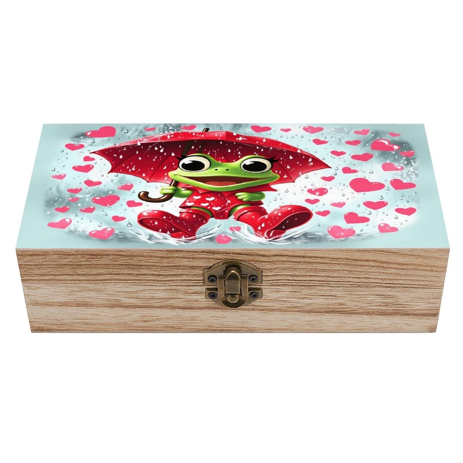 asbwuo Frog Playing in The Rain Vintage Wooden Keepsake Box