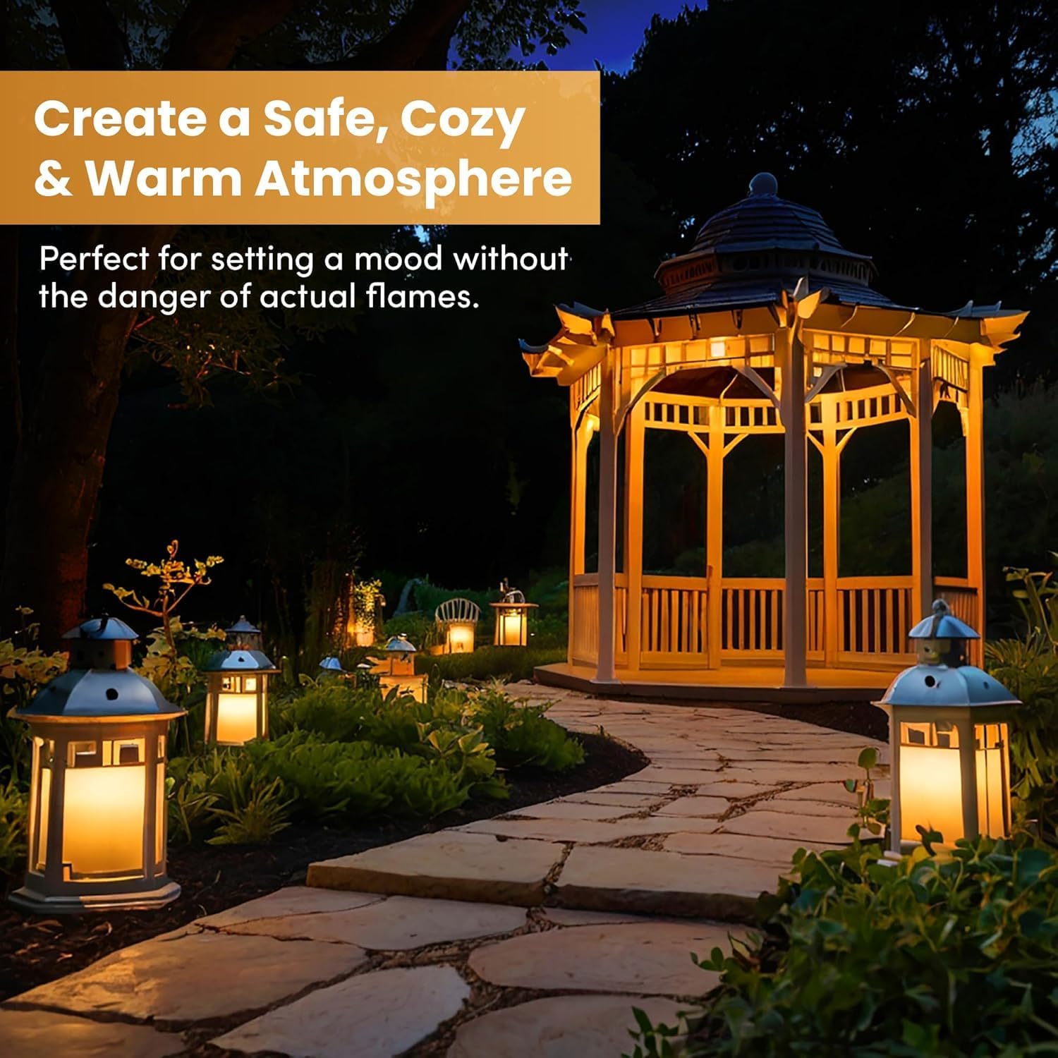 12Vmonster 6 Pack I LED Flame Effect Bulb, E12 Base, 3W Amber Glow, 12V Low Voltage, Indoor/Outdoor Light - 12 Volt Low Voltage 3 Watt Flaming Calm Vibe