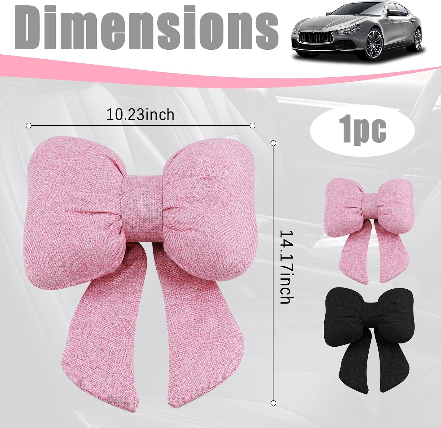 Cute Bow Car Headrest Pillow Breathable & Comfortable,Universal Car Headrest Pillow for Neck Support & Fatigue Relief,Head Rest Pillows for Cars Cute Cars Accessories for Women,Girl