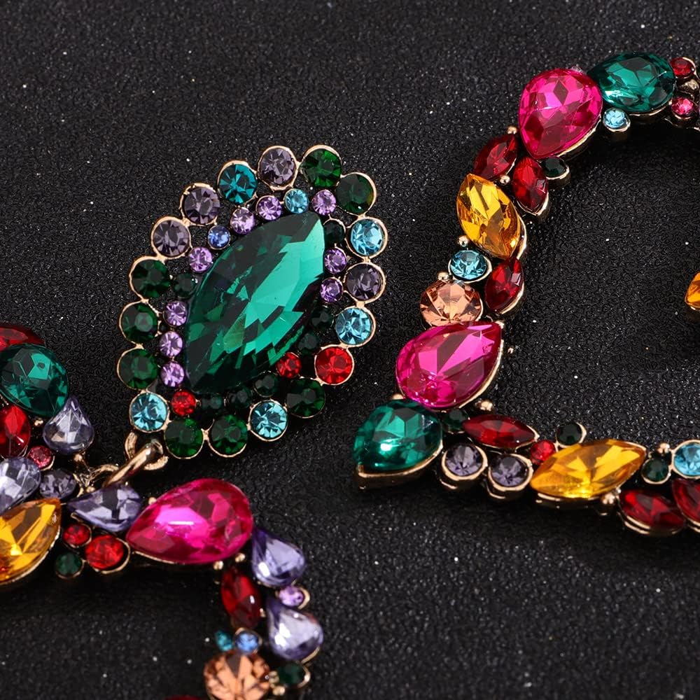 Denifery Large Heart Rhinestone Crystal Dangle Earrings Statement Drop Earrings Brides Love Heart Stud Earrings Fashion Earrings Jewelry for Wome (Colorful3) - Image 4