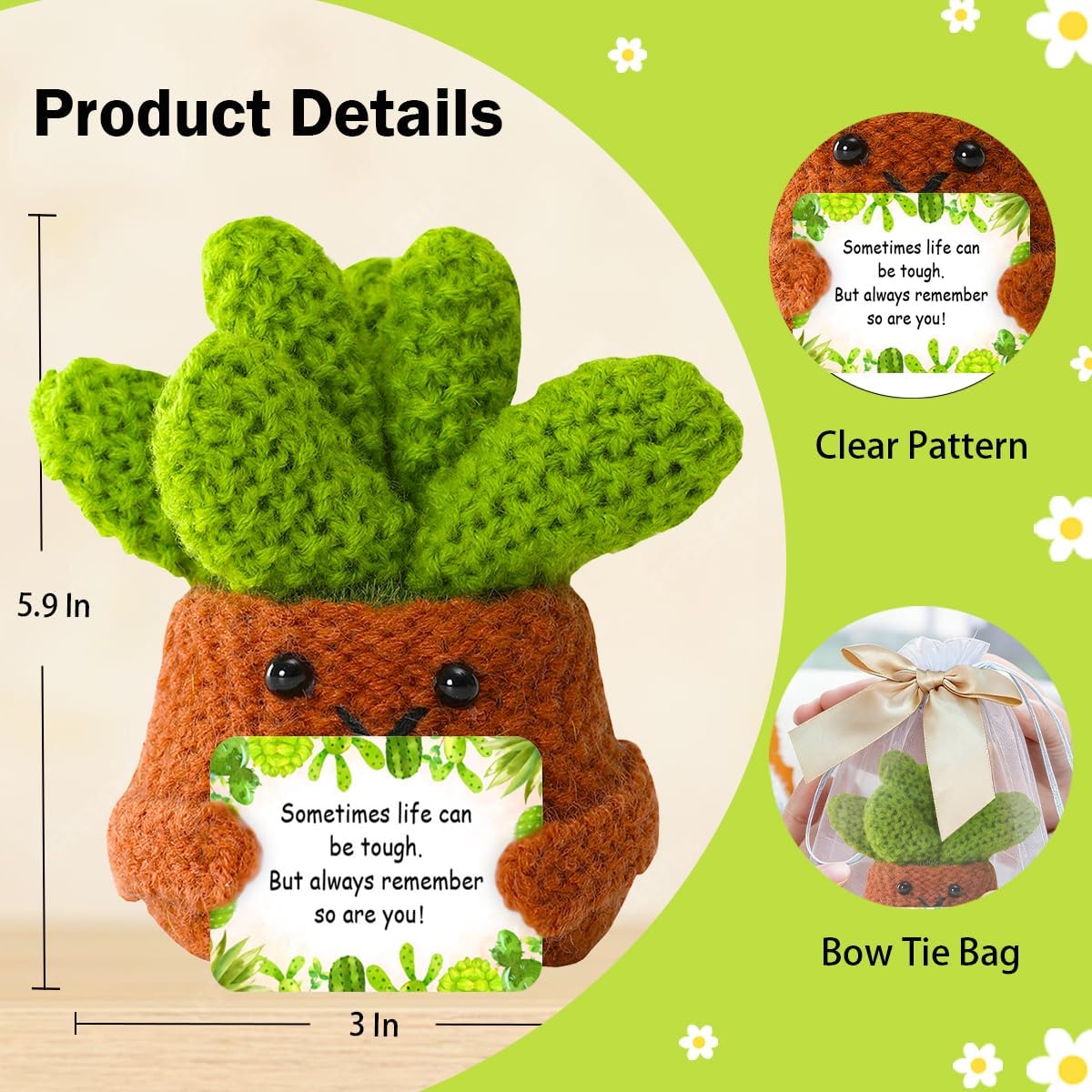 Crocheted Succulent Emotional Support Plant Themed Gifts for Plant Lovers,Motivational Gifts for Women Friends Coworker,But Always Remember So are You Quote image 2