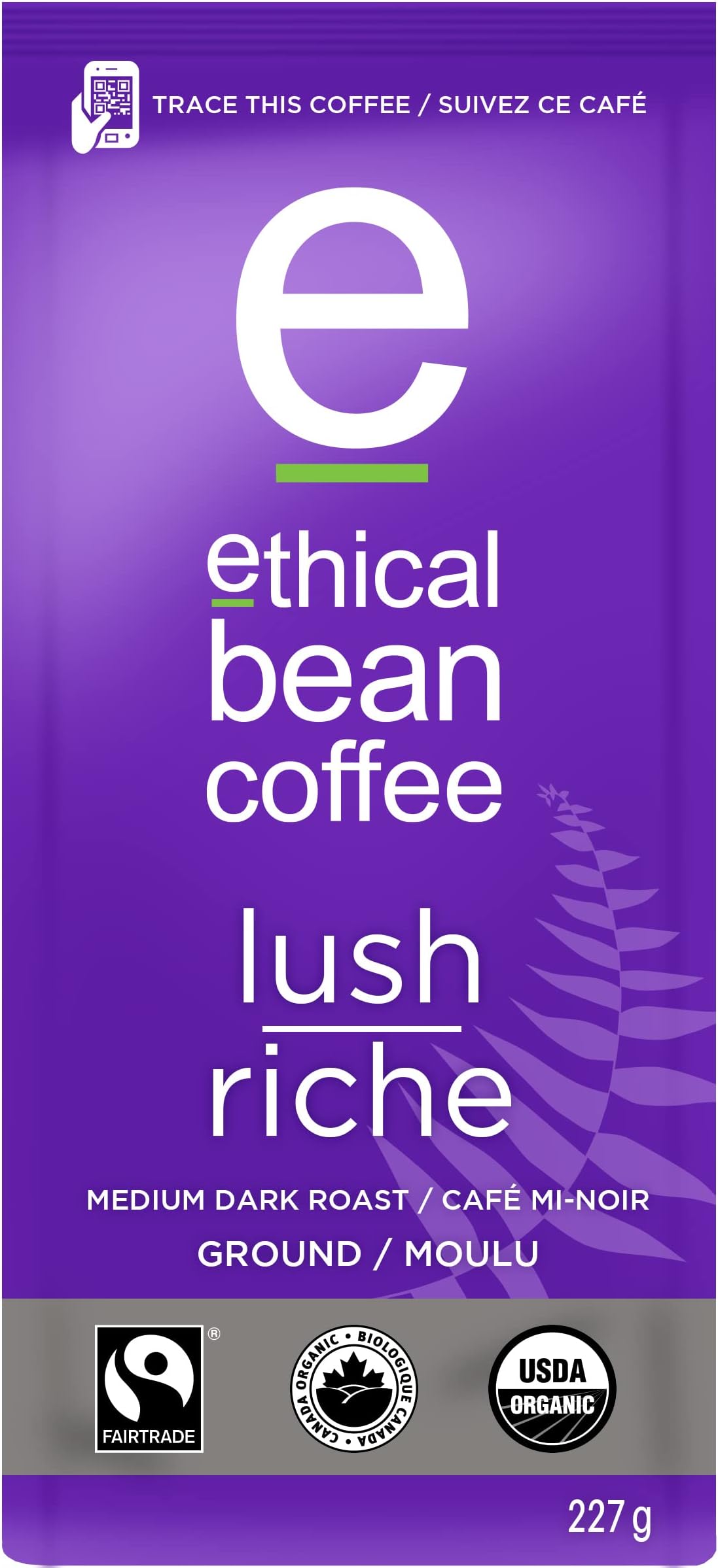 Lush Ethical Bean Coffee: Medium Dark Roast Ground Coffee - USDA Certified Organic Coffee, Fair Trade Certified - 8 Ounce Bag (227 g)