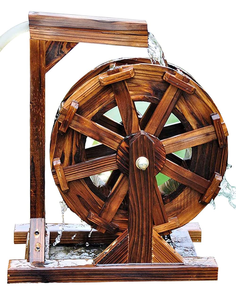 Fontaine de jardin extérieure bois 30cm avec roue décorative et support