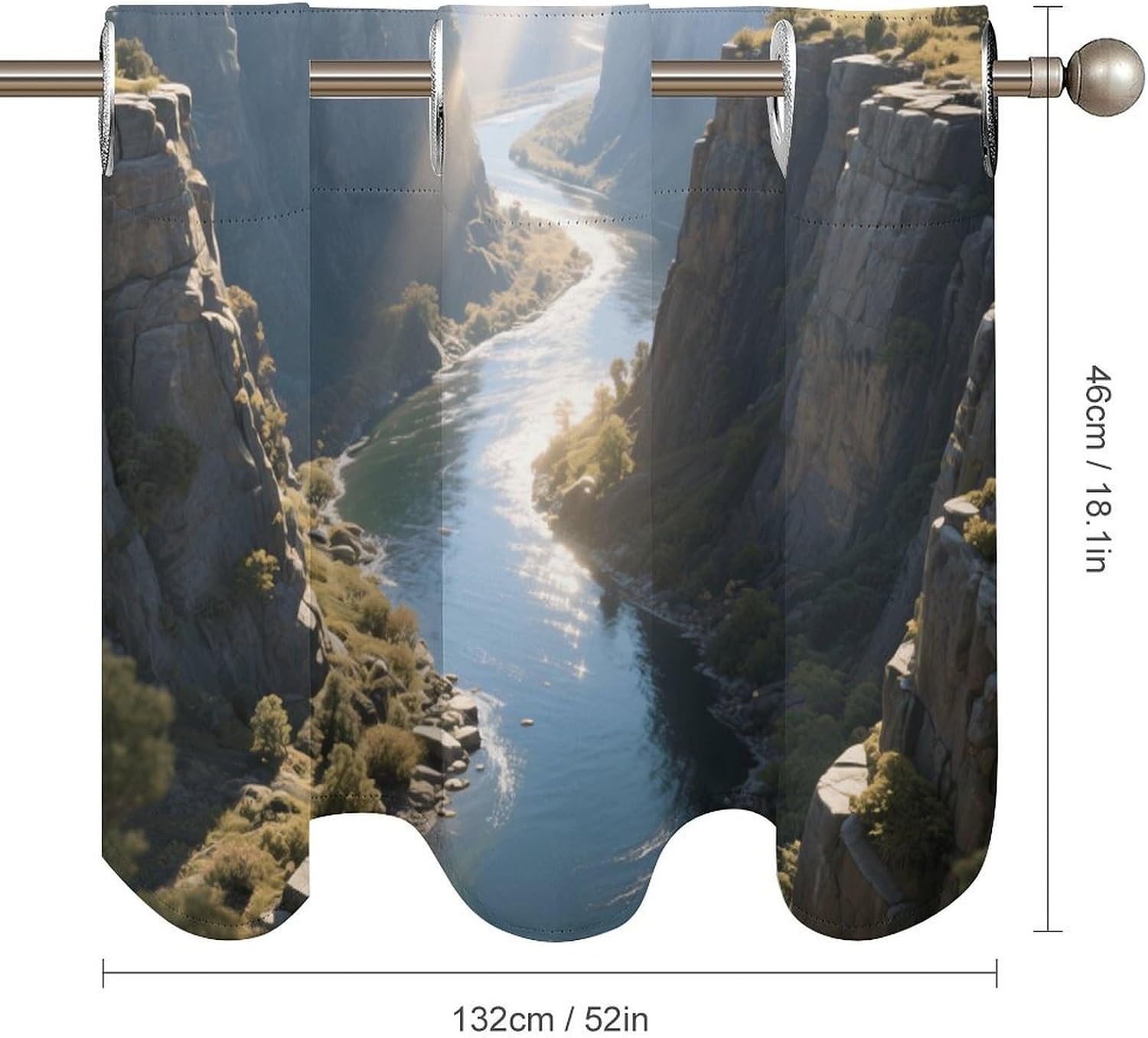 Canyon, Yellowstone River Meanders Curtain 2 Panels, Polyester Fiber, Blackout Insulated Window Curtain, Curtain Valance for Kitchen Dining Room Living Room Cafe Small Window 52 * 18.1 Inches