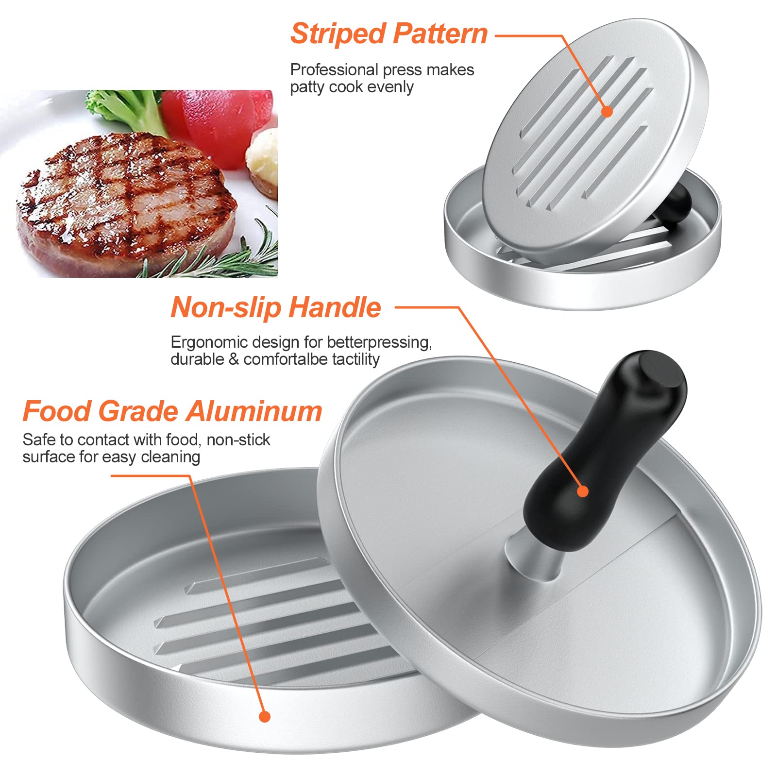 Nowyaner Burger Press, Aluminium Cast, Delicious Hamburgers i Patties, Non-Stick Coating