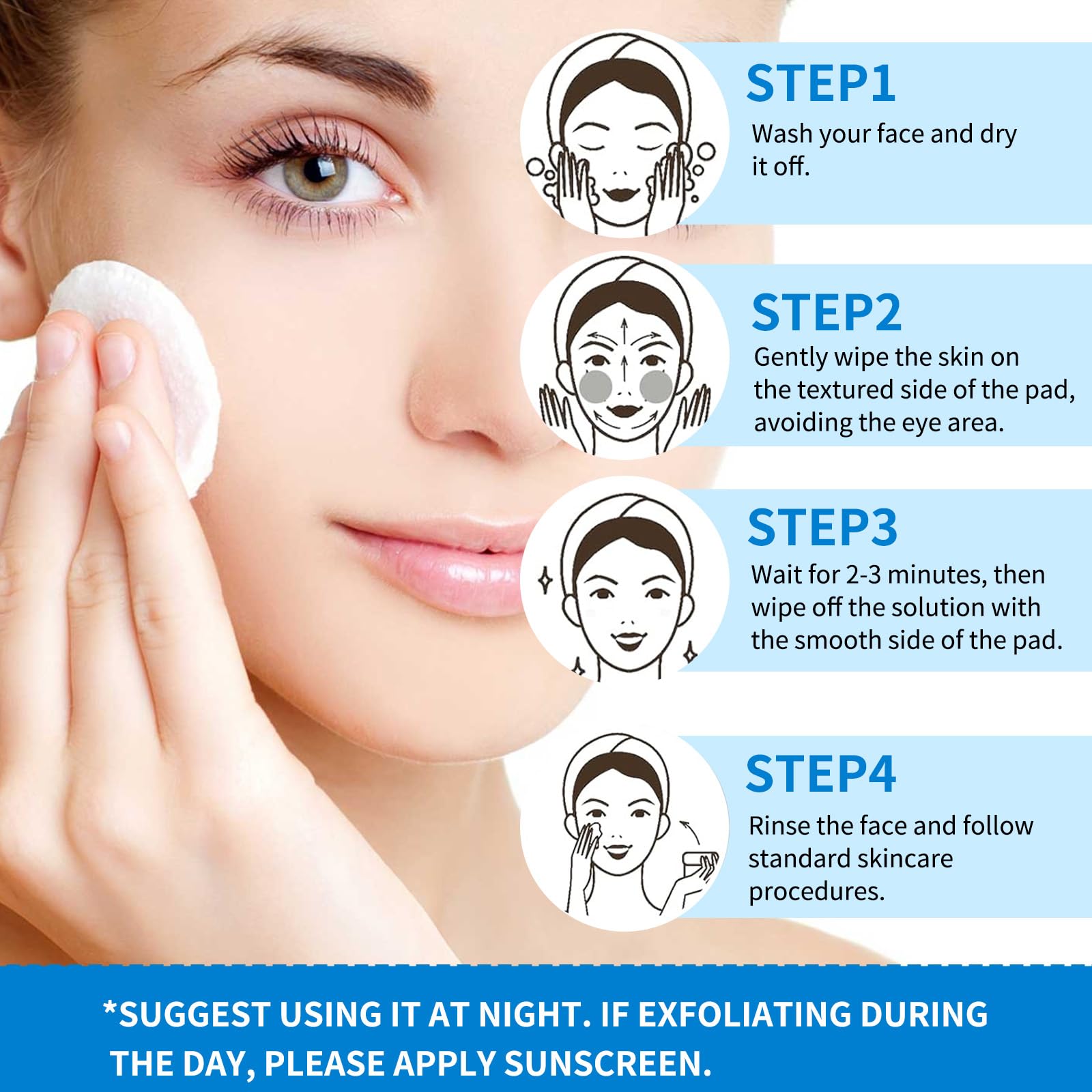 Glycolic Acid Pads 10% Exfoliating Pad for Face,Exfoliating Pads with Salicylic Toner Pad With Acid Aloe Vitamin E Deep Cleaning Effect Peeling Gentle for Sensitive Skin-40 (1pc)