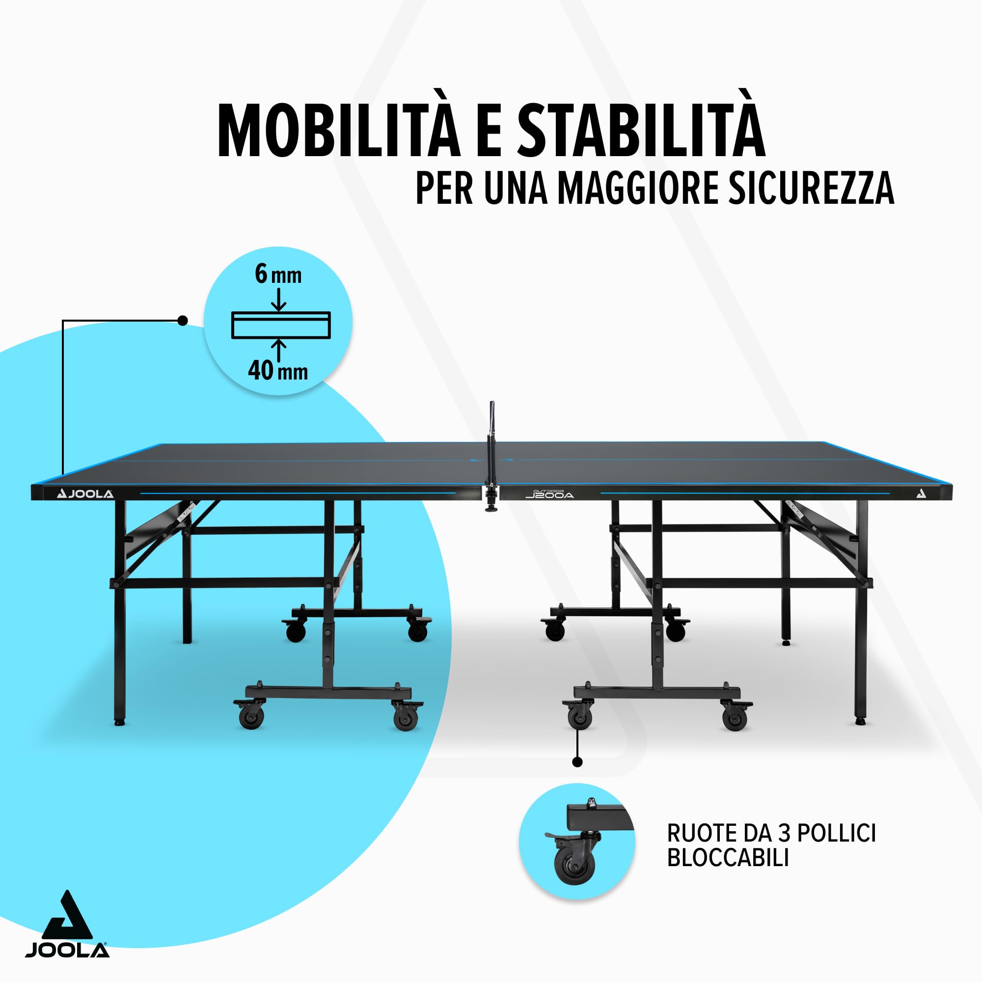JOOLA Tavolo da ping pong professionale per esterni, 6 mm, superficie composita in alluminio, resistente alle intemperie, pieghevole, con rete inclusa
