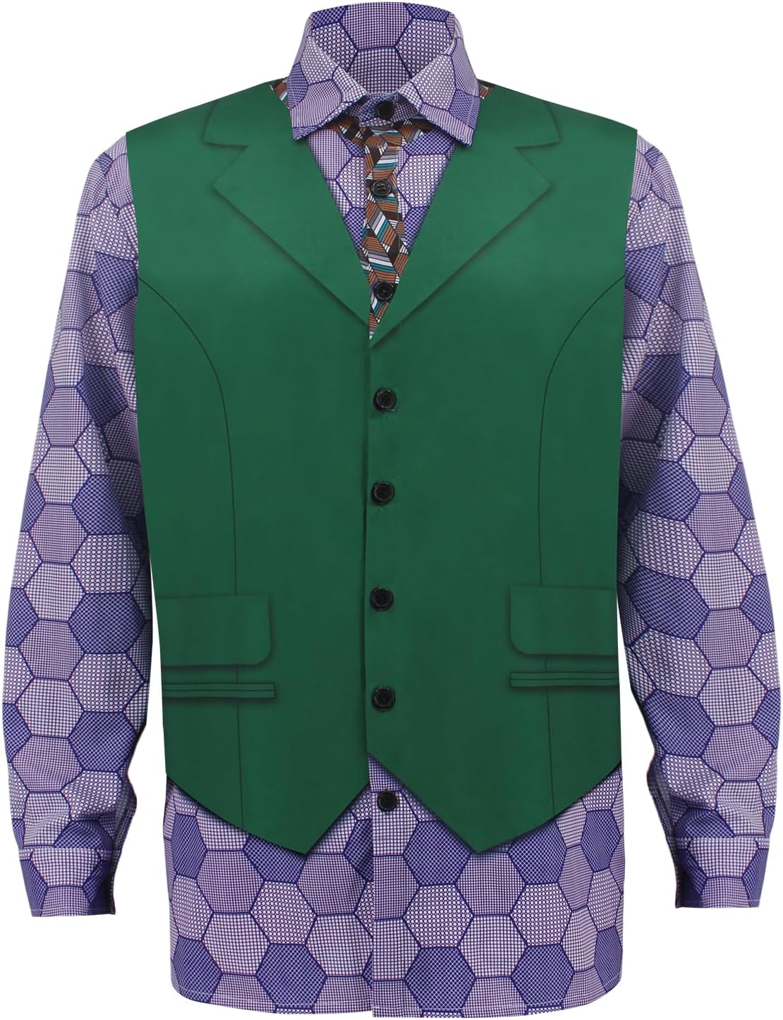 Mens Clown Costume Shirt Printed Vest Tie Halloween Cosplay Deluxe Knight Fancy Dress Up Outfit for Adult