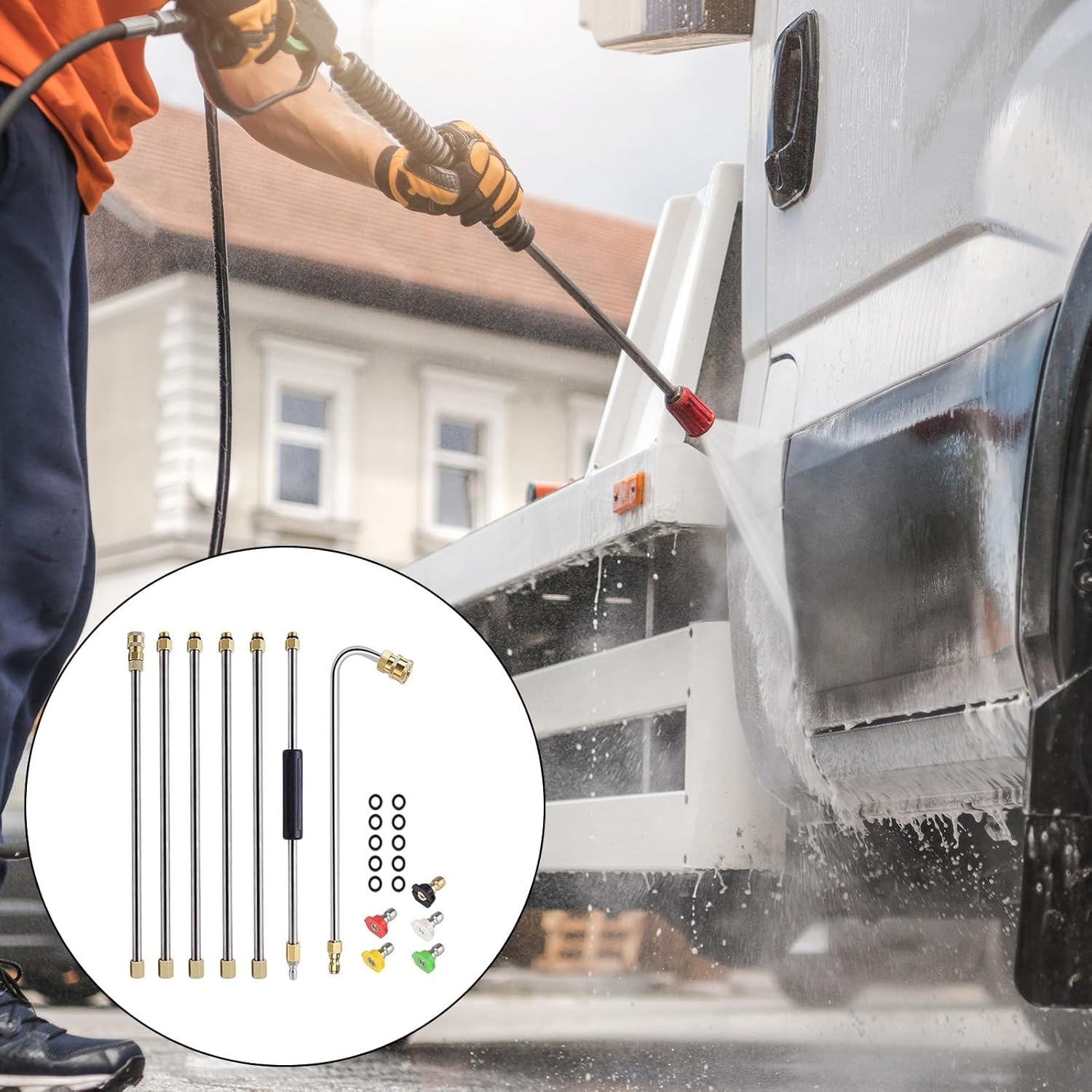 Pressure Washer Extension Wand 5 Nozzle Attachment Replacement Lances 1/4" Quick Connecting For High Reach Pressure Washer Extension Wand Set