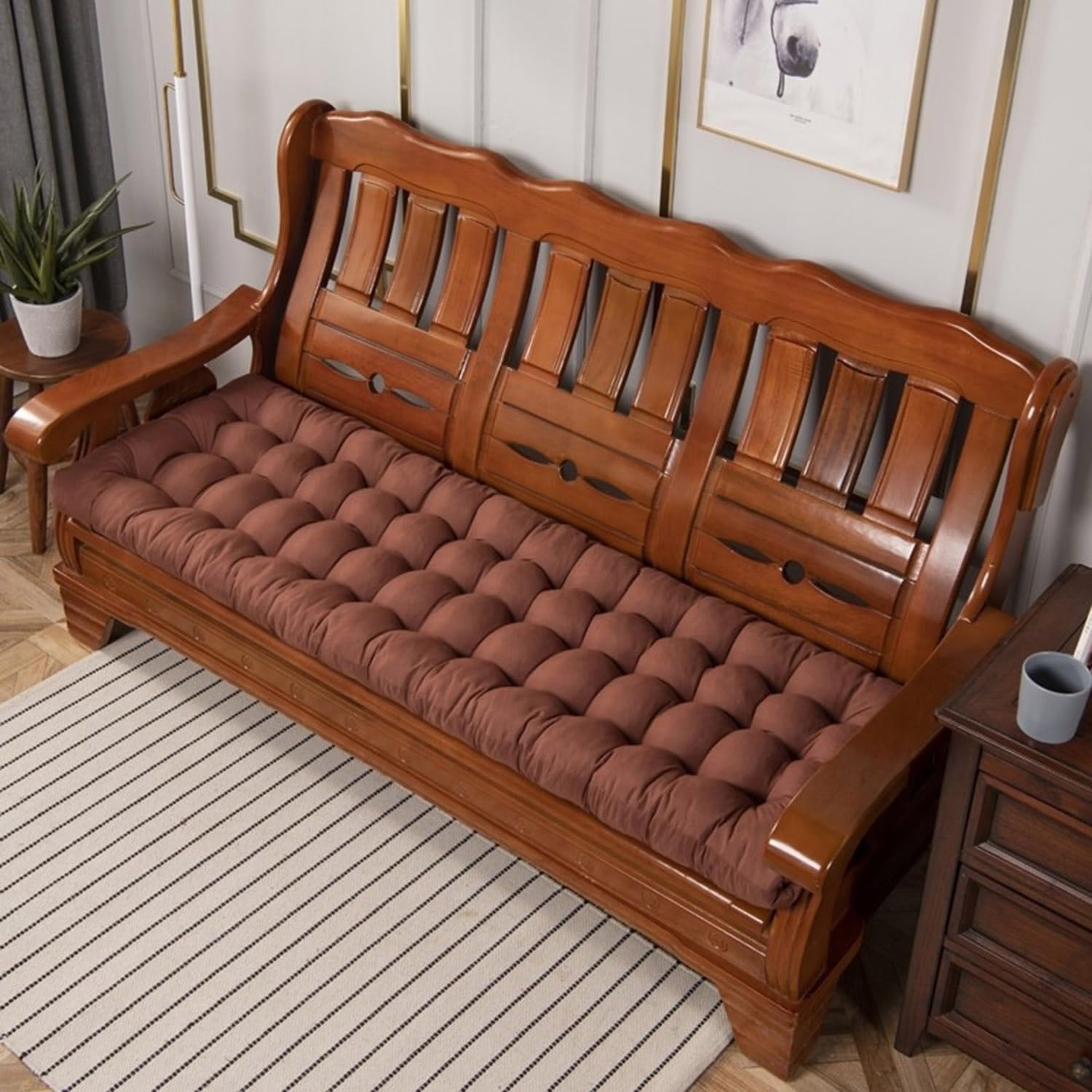 Coussin de banc de jardin 155 x 55 cm marron, la solution en coton contre les bancs durs