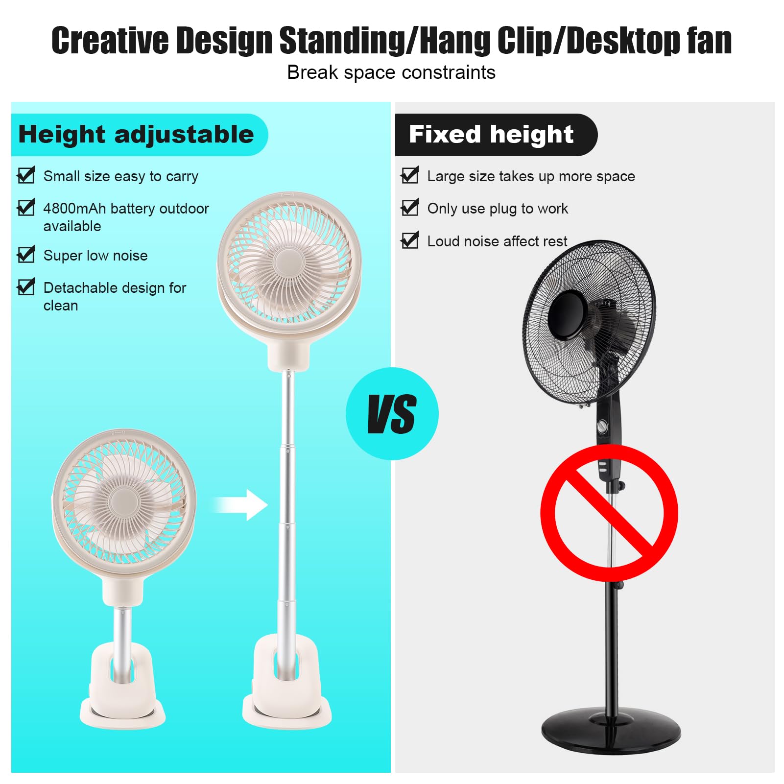 Portable Standing Fan, 7 Inch Clip Fan with Strong Clamp, Desk Fan ...
