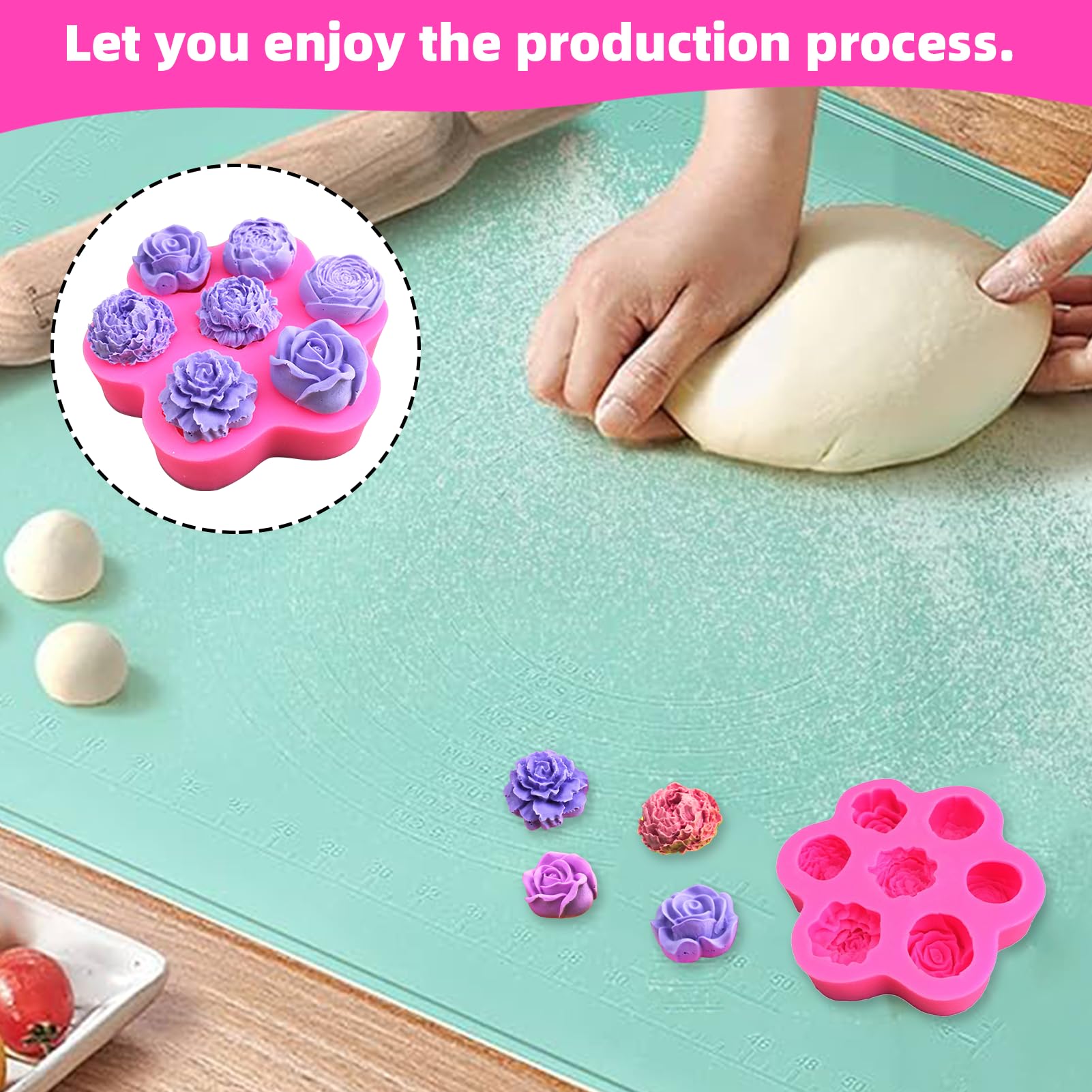 Moules Silicone Fleur HANIUTTY - Lot De 4 - Forme Rose 3D - Pour Savon, Bougies, Chocolat, Pâtisserie