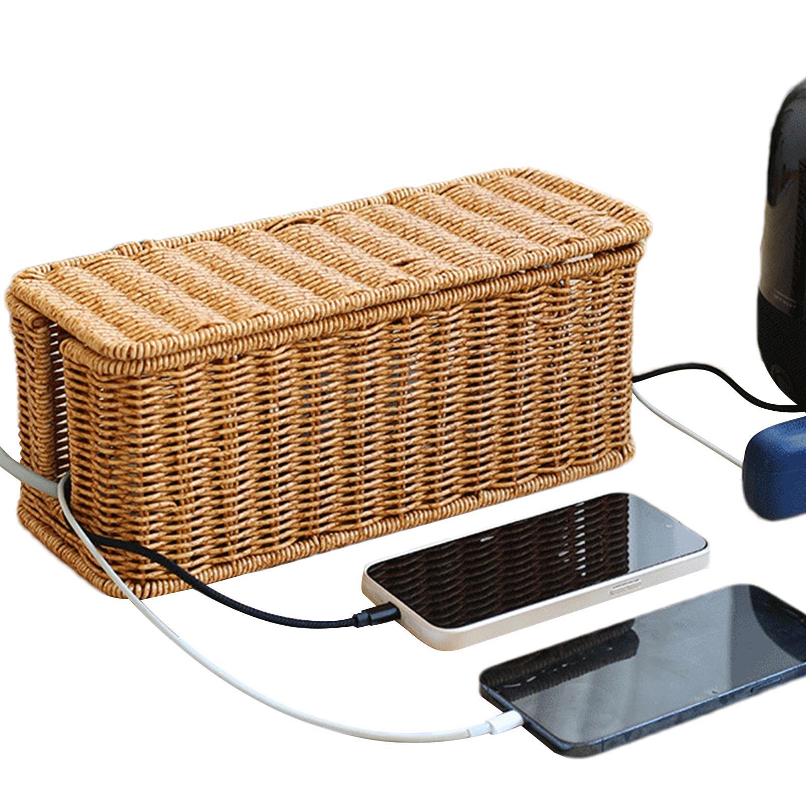 Charging Station Basket, Charging Station Basket to Hide Router and Modem, Cable Storage Box, Charging Station Basket with Lid, Cable Box Shutter
