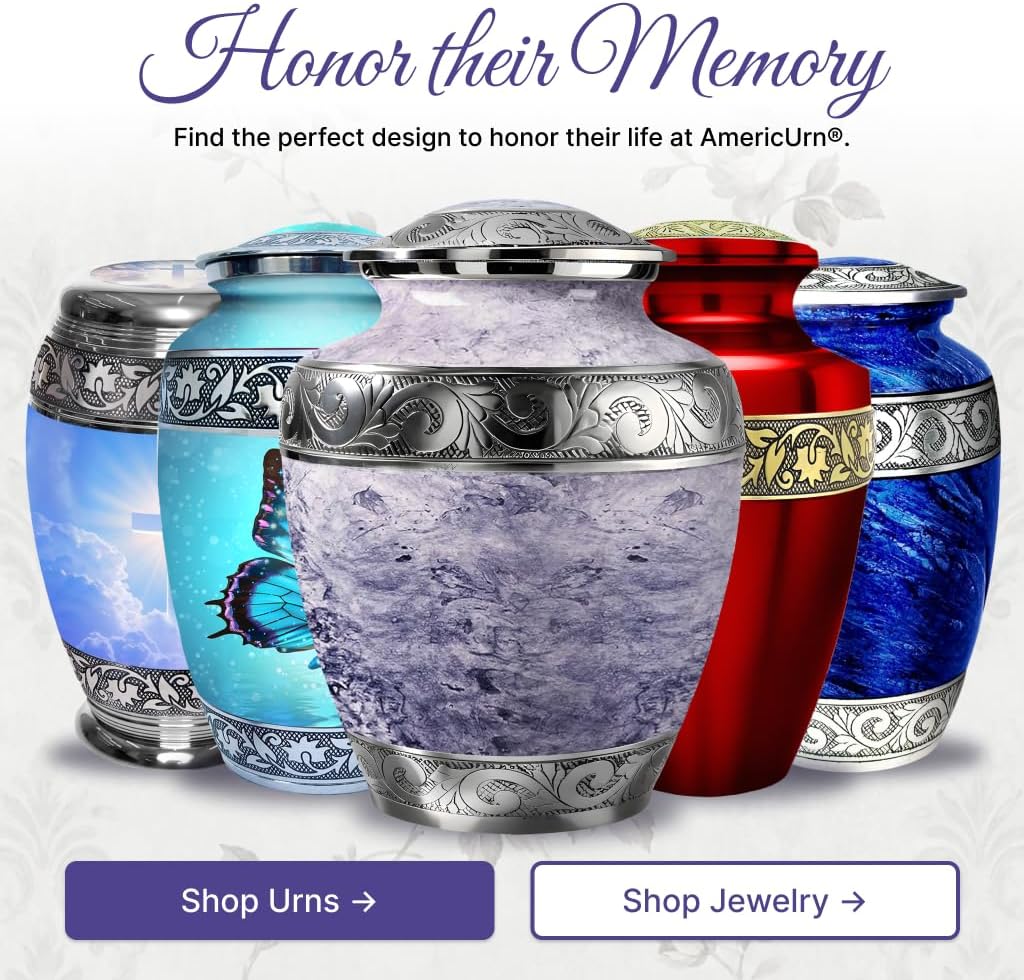 Set of 2 Decorative Urns for Human Ashes Includes 1 Large Urn with 4 Small Keepsakes & 1 Silver Necklace - White Pearl