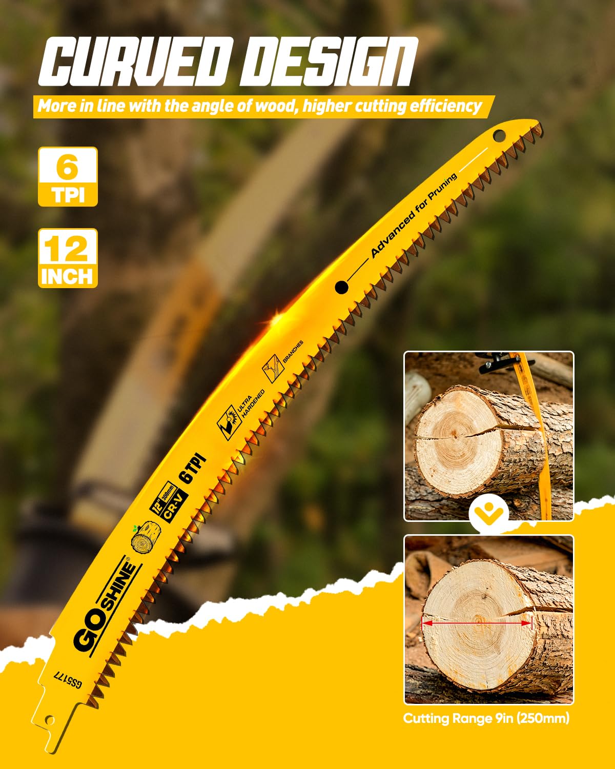 goshine Paquete de 5 hojas de sierra alternantes de dientes japoneses de 12 pulgadas, hojas de sierra de podar madera con borde de arco 6TPI para podar árboles, cortar madera,