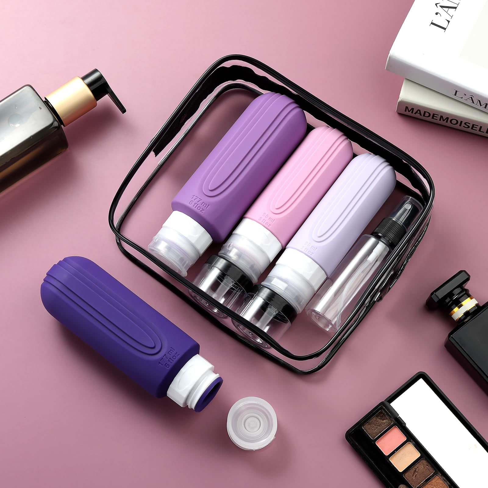 Mrsdry Confezione da 16 bottiglie da viaggio per articoli da toeletta, contenitori da viaggio in silicone oversize per articoli da toeletta, a prova di perdite, ricaricabili per shampoo e balsamo
