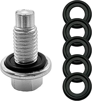 Shakas Oil Drain Plug, M12 x 1.75 Engine Oil Drain Screw Replacement EJ7Z-6730-A 10017615 653096US, with O-ring Sealing Gasket, Compatible with GMC Chevrolet Ford Buick Lincoln Black