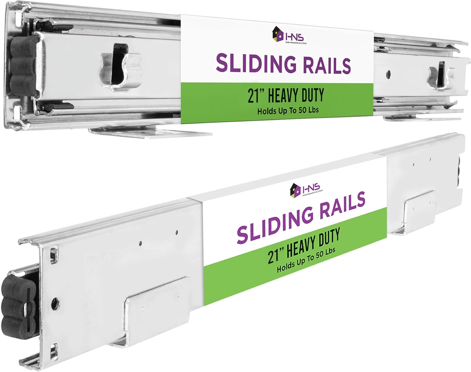 HOLDN’ STORAGE Sliding Rails - Pair of Heavy Duty Drawer Rails. 21 Inch Full Extension Pull Out Tracks Replacement with Smooth Sliding System and Chrome Finished