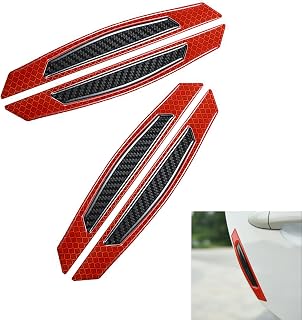WZP 4PCS Car Door Edge Guard Protectors, Reflective Car Side Door Guard Stickers, Carbon Fiber Anti-Collision Silicone Sticker, Universal for Vehicle SUV Pickup Truck (Red)