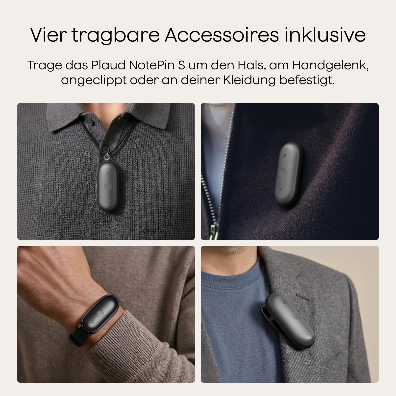 Plaud NotePin S Diktiergerät mit taktiler Aufnahmetaste Profis & Teams KI Voice Recorder KI-Notizgerät KI-Schreibfunktion & Zusammenfassung Aufnahmegerät für Meetings 4 Zubehörteile (Grau)