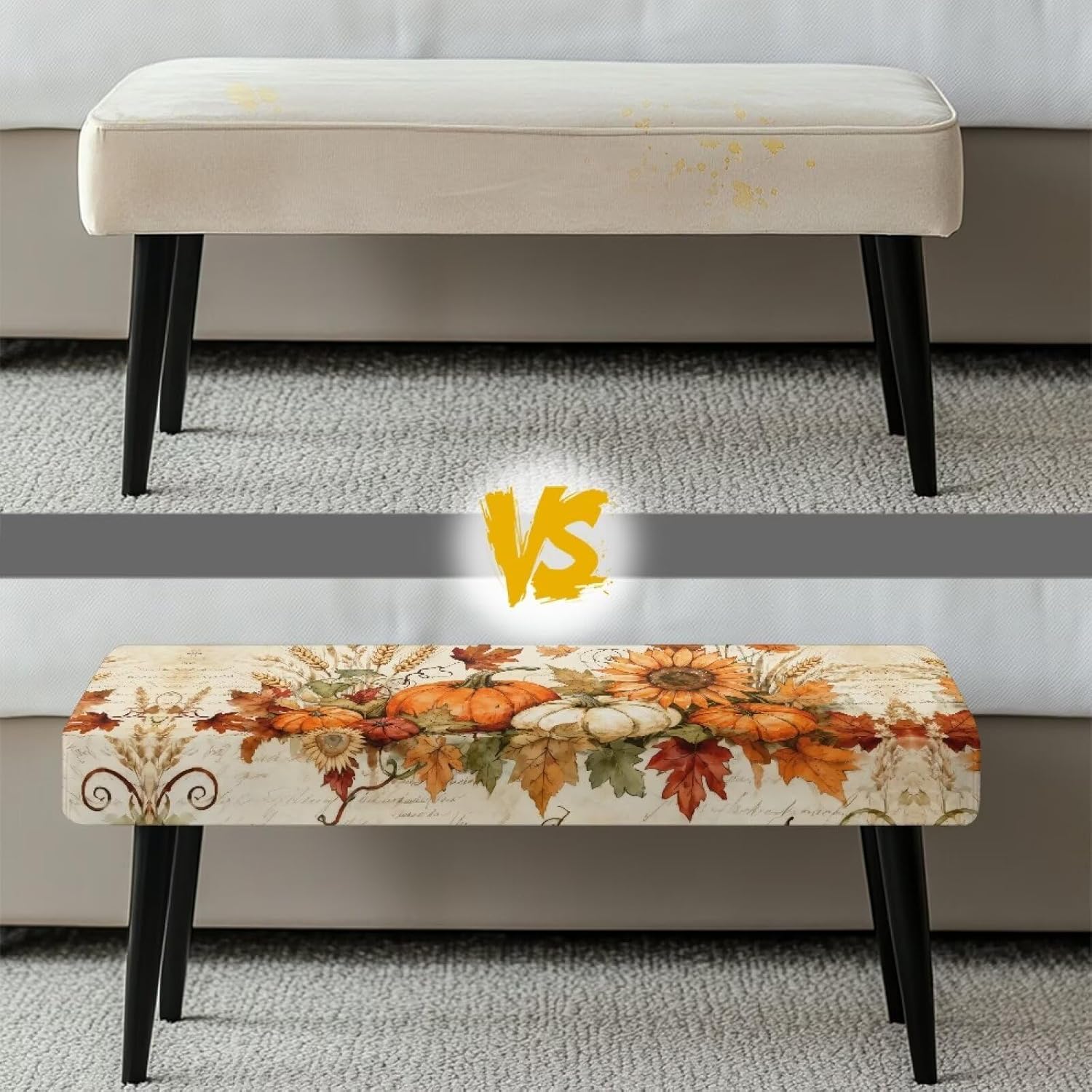 Fall Pumpkin Sunflower Dining Bench Cover with Elastic Band image 5