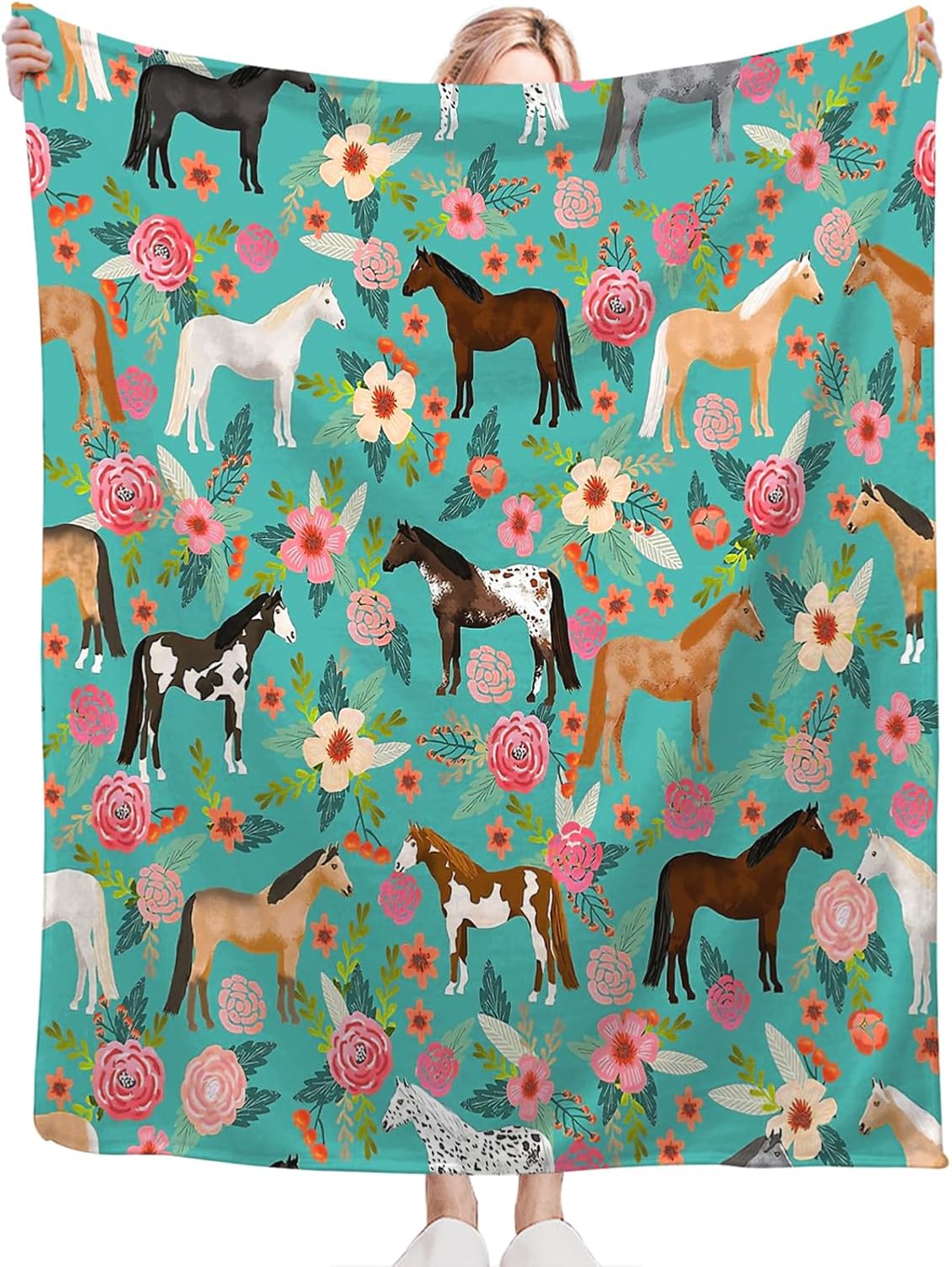 Tijuboni Horse Throw Blanket Horse Gifts for Girls Boys Women Men Kids Adults Soft Flannel Fleece Blanket for Couch Sofa ​Bed Home Decor 50"x60"